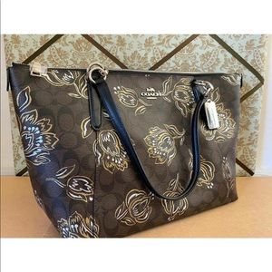 COACH AVA TOTE HANDBAG Signature Chestnut Metallic silver TULIP print NEW TAG